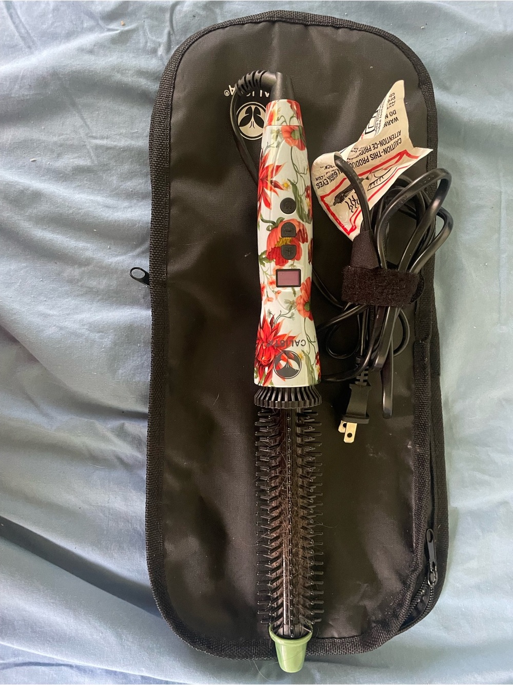 Calista Floral Ceramic Hot Air Brush with Black Travel Pouch